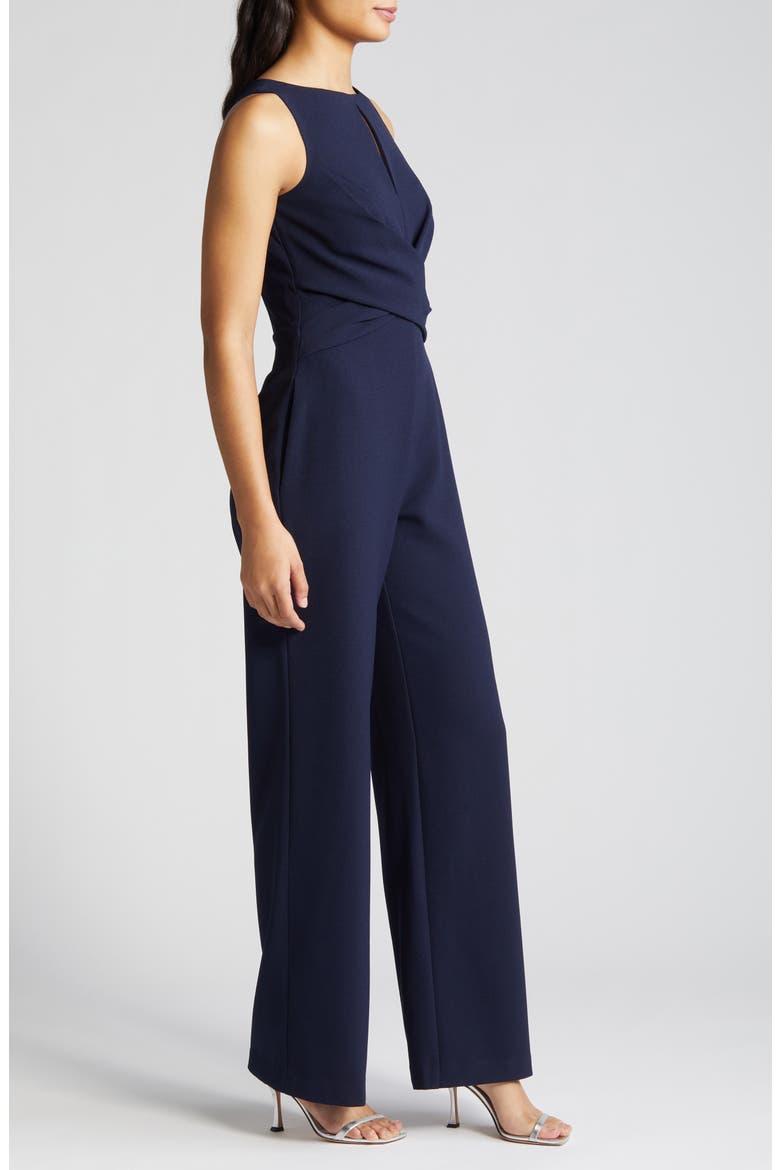 Cross Front Keyhole Wide Leg Crepe Jumpsuit, Alternate, color, NAVY