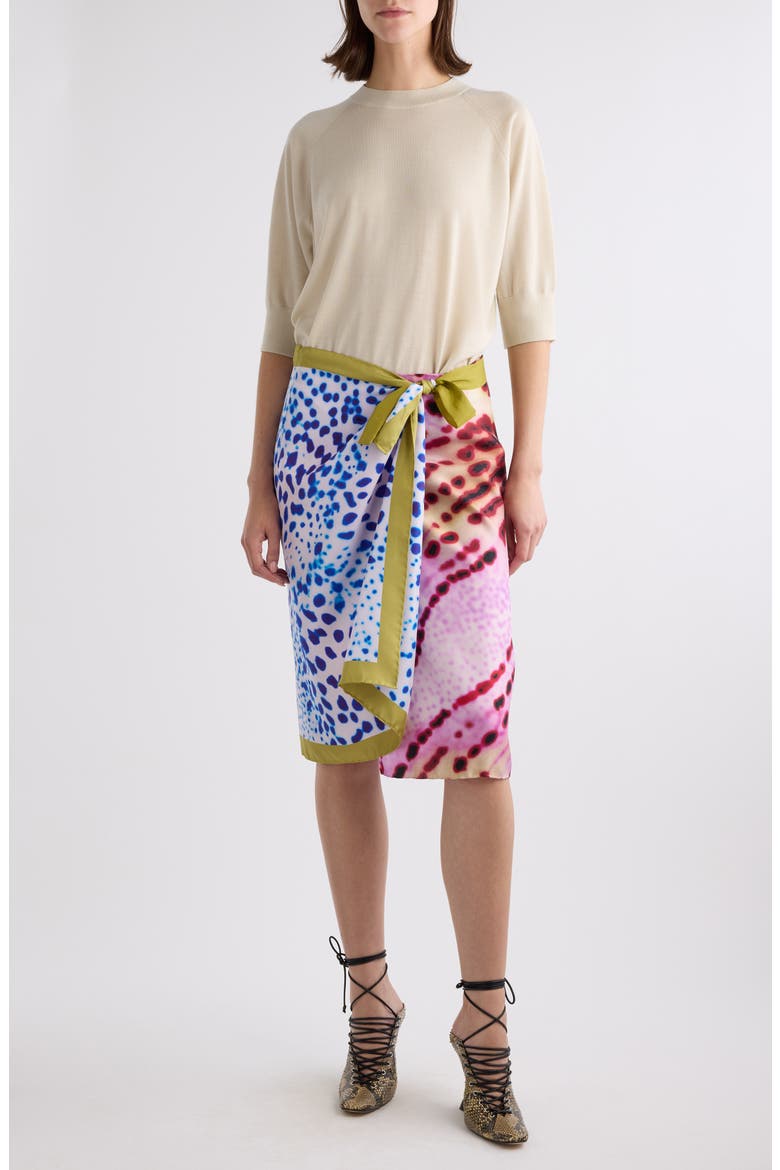 Mixed Print Scarf Silk Wrap Skirt, Alternate, color, PINK