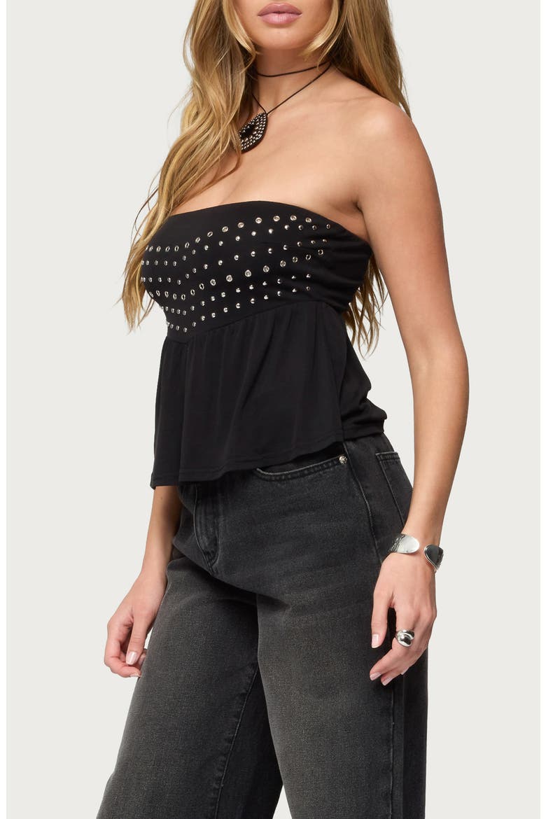Grommet Detail Strapless Top, Alternate, color, BLACK