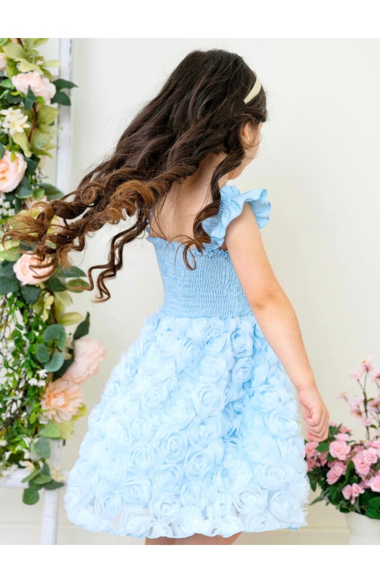 Mia Belle Girls Bluebell Bloom Pearl Button Rosette Tulle Dress, Alternate, color, Blue