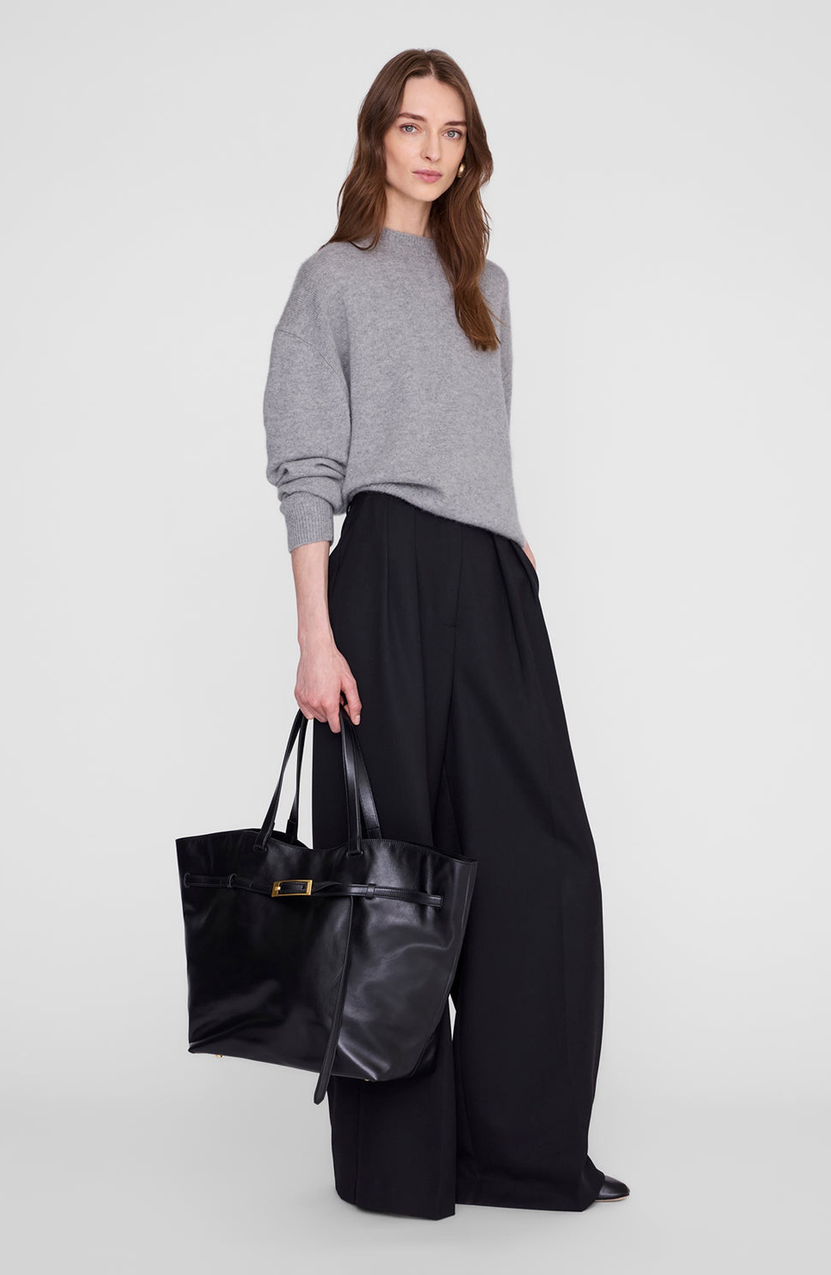 Elly Tote Grained Leather, Alternate, color, Black