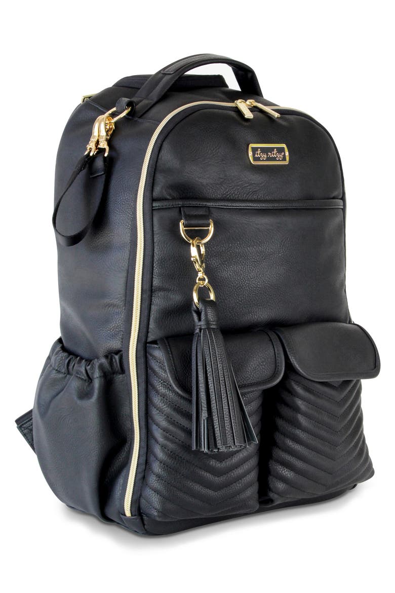 Boss Faux Leather Diaper Bag, Alternate, color, BLACK/ GOLD STUDS