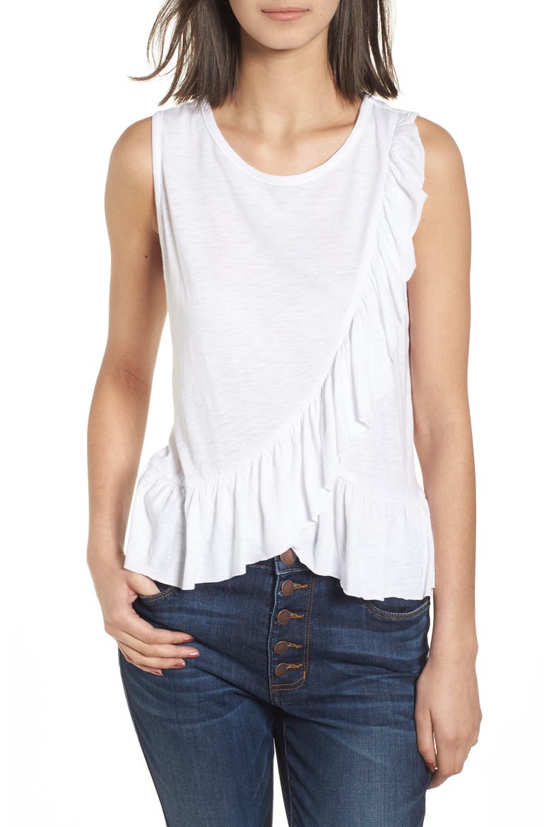 Asymmetrical Ruffle Tank Top, Main, color, WHITE