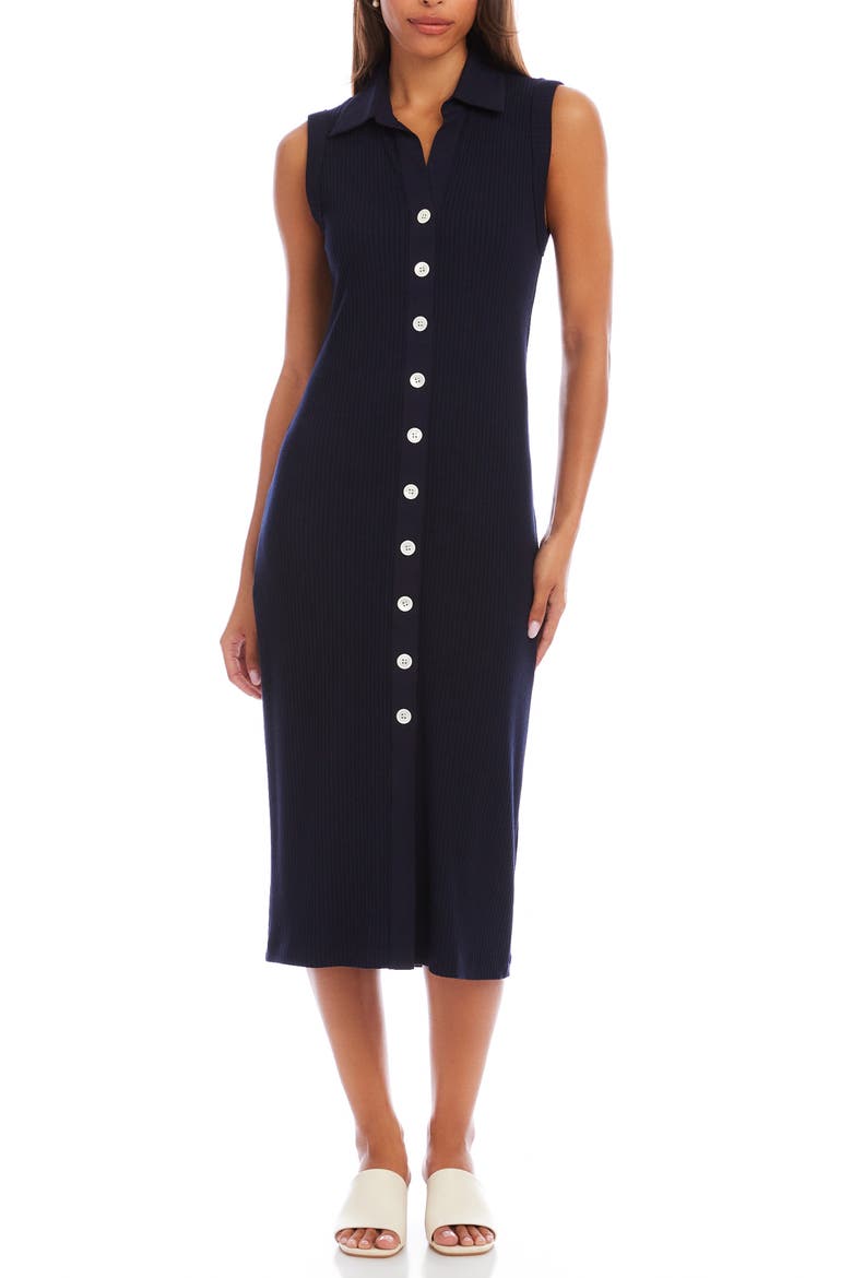 Sleeveless Knit Button-Up Midi Dress, Main, color, NAVY