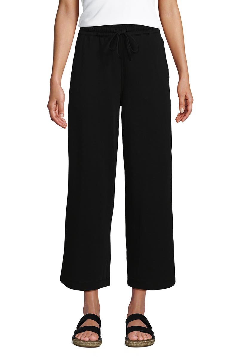Lands' End Sport Knit Pull On Drawstring Wide Leg Crop Pants, Alternate, color, Black