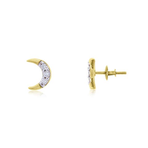 Diamond Crescent Moon Screw Back Stud Earrings