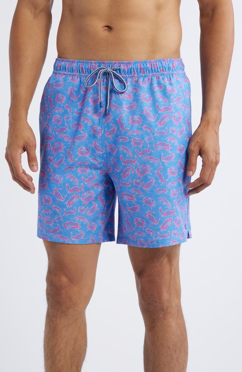 Peter Millar Crab Walk Swim Trunks, Main, color, Blue Sea