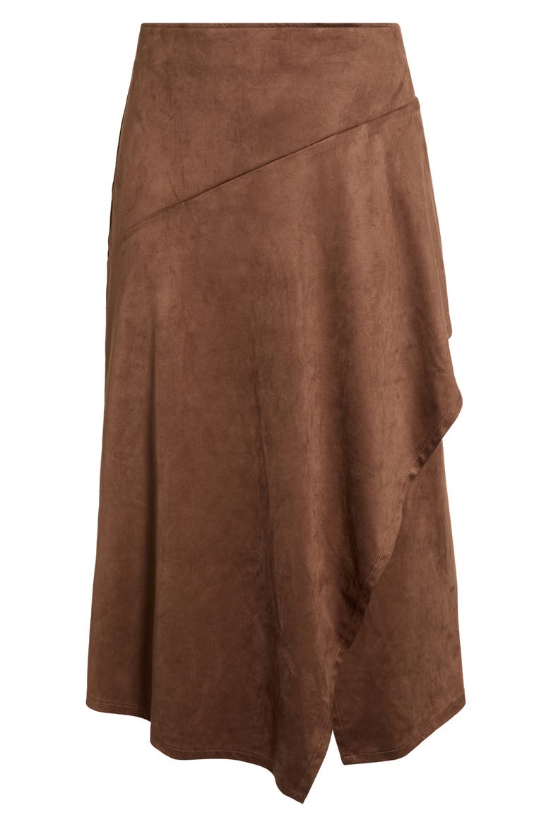 Faux Leather Asymmetrical Midi Skirt, Alternate, color, BROWN