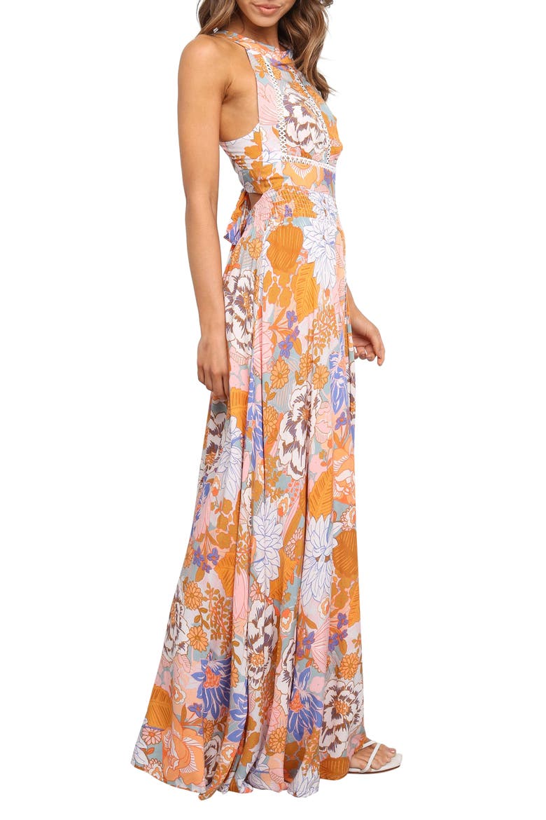 Newell Floral Halter Maxi Dress, Alternate, color, ORANGE