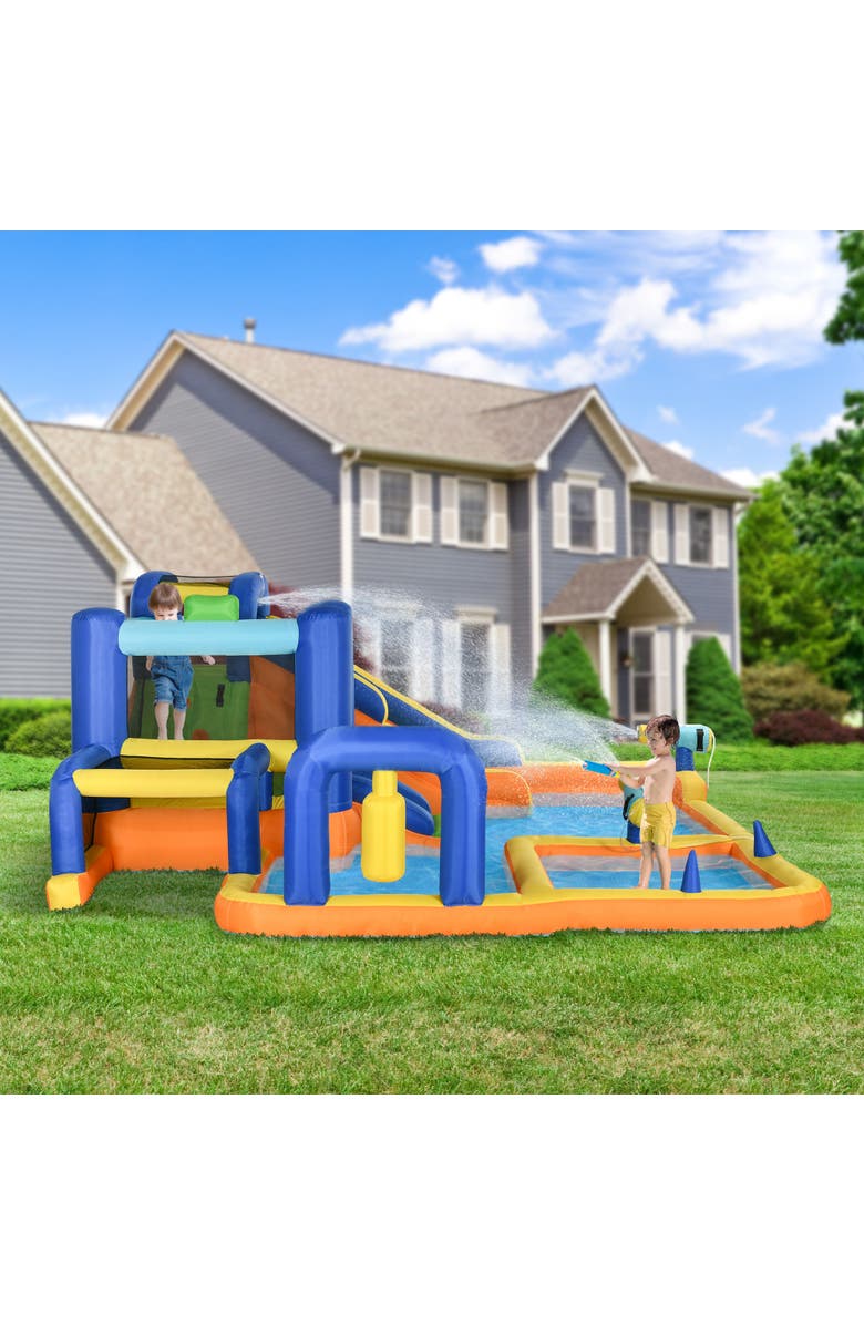 Outsunny 7 in 1 Water Slide with Slide, Pool, Climbing Wall, Alternate, color, Multi Color