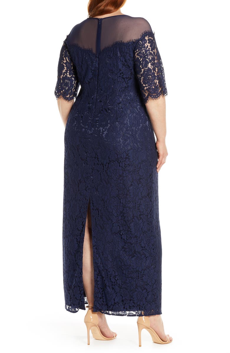 Eliza J Illusion Top Lace Evening Gown, Alternate, color, 