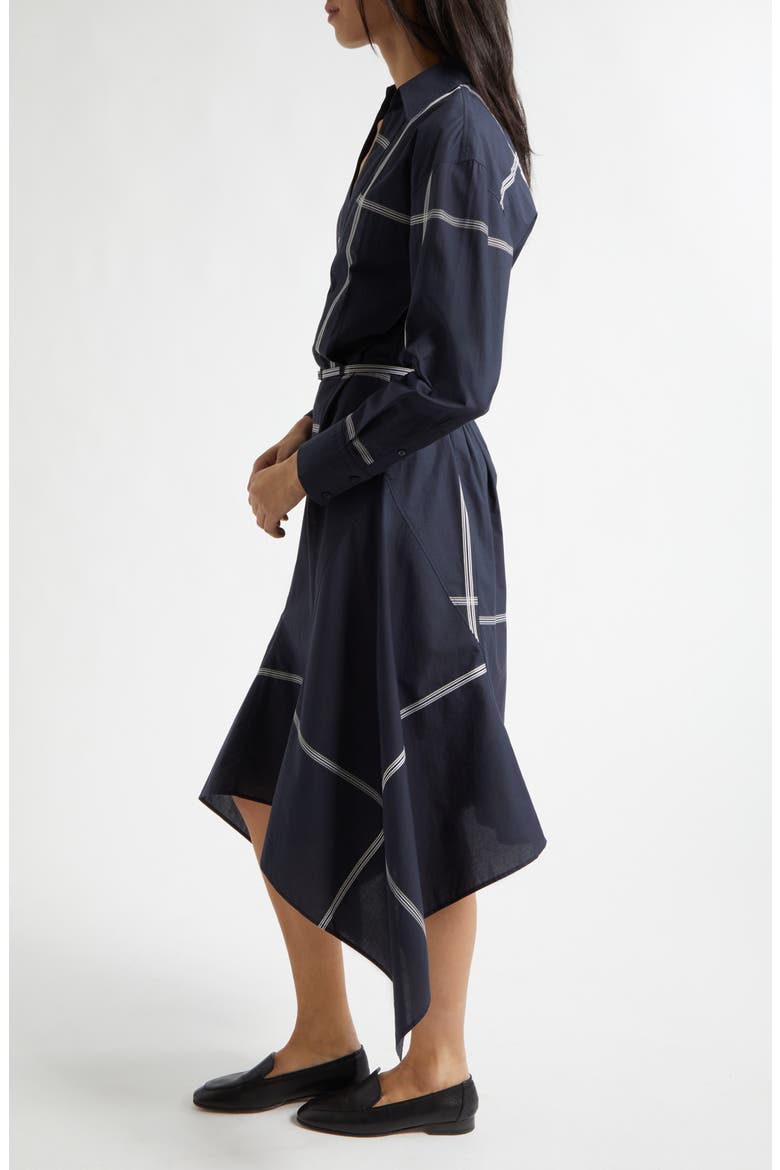 Doloh Ribbon Detail Long Sleeve Handkerchief Hem Cotton Dress, Alternate, color, SKY CAPTAIN PLAID