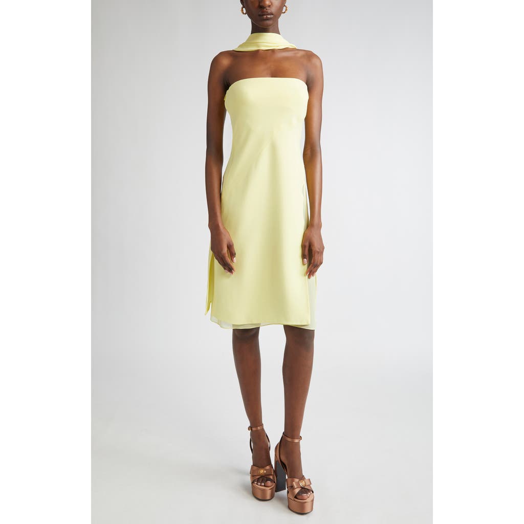 Versace Scarf-effect Cutout Chiffon-trimmed Silk-cady Mini Dress In Yellow