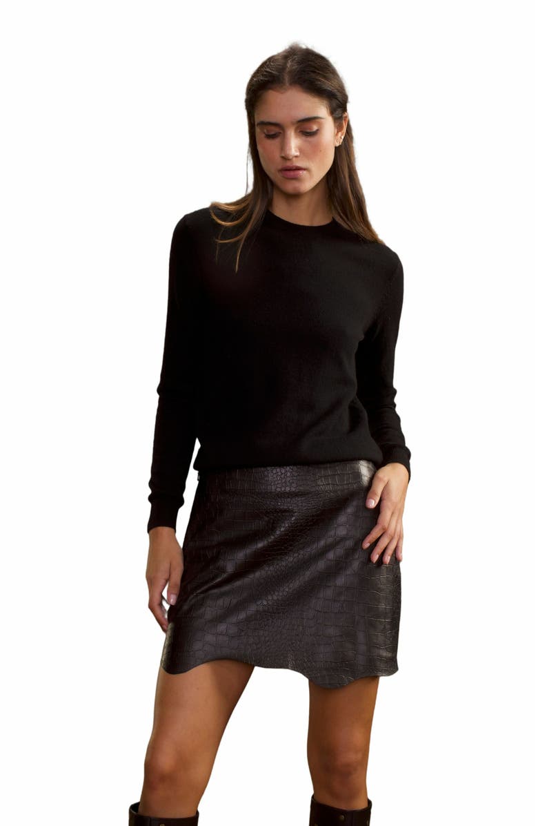 Cynthia Rowley Embossed Leather Skirt, Alternate, color,