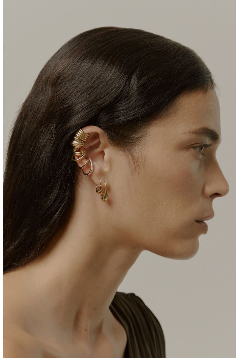 Sterling Silver Roscida Drop Hoop Earrings, Alternate, color, Yellow Toned Gold