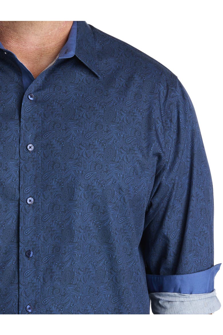 Big & Tall Tonal Paisley Sport Shirt, Alternate, color, NAVY