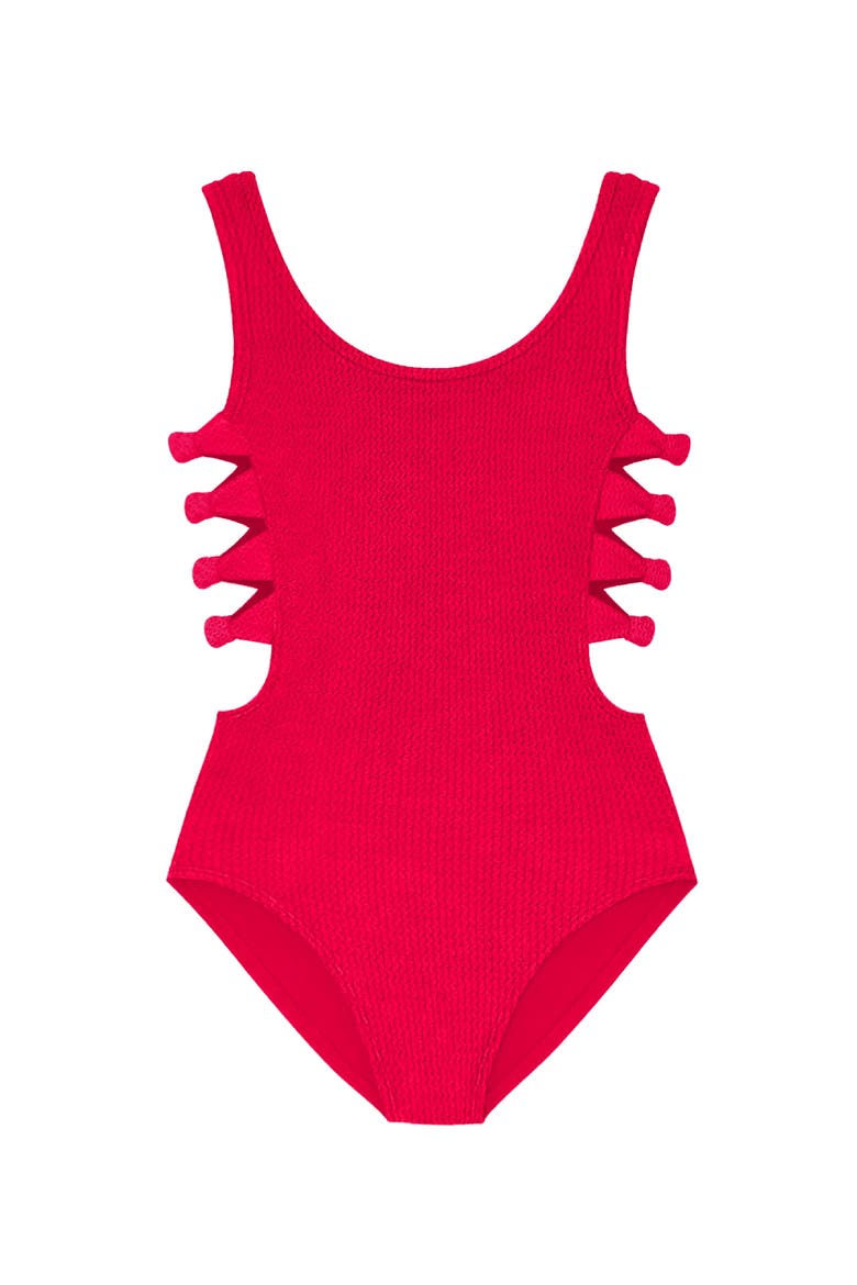 Crinkle Bow Side Cutout One Piece, Main, color, Red