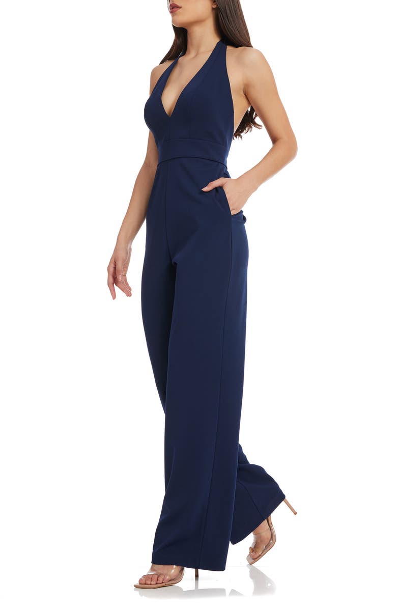 Dress the Population Miller Halter Jumpsuit, Alternate, color, Navy
