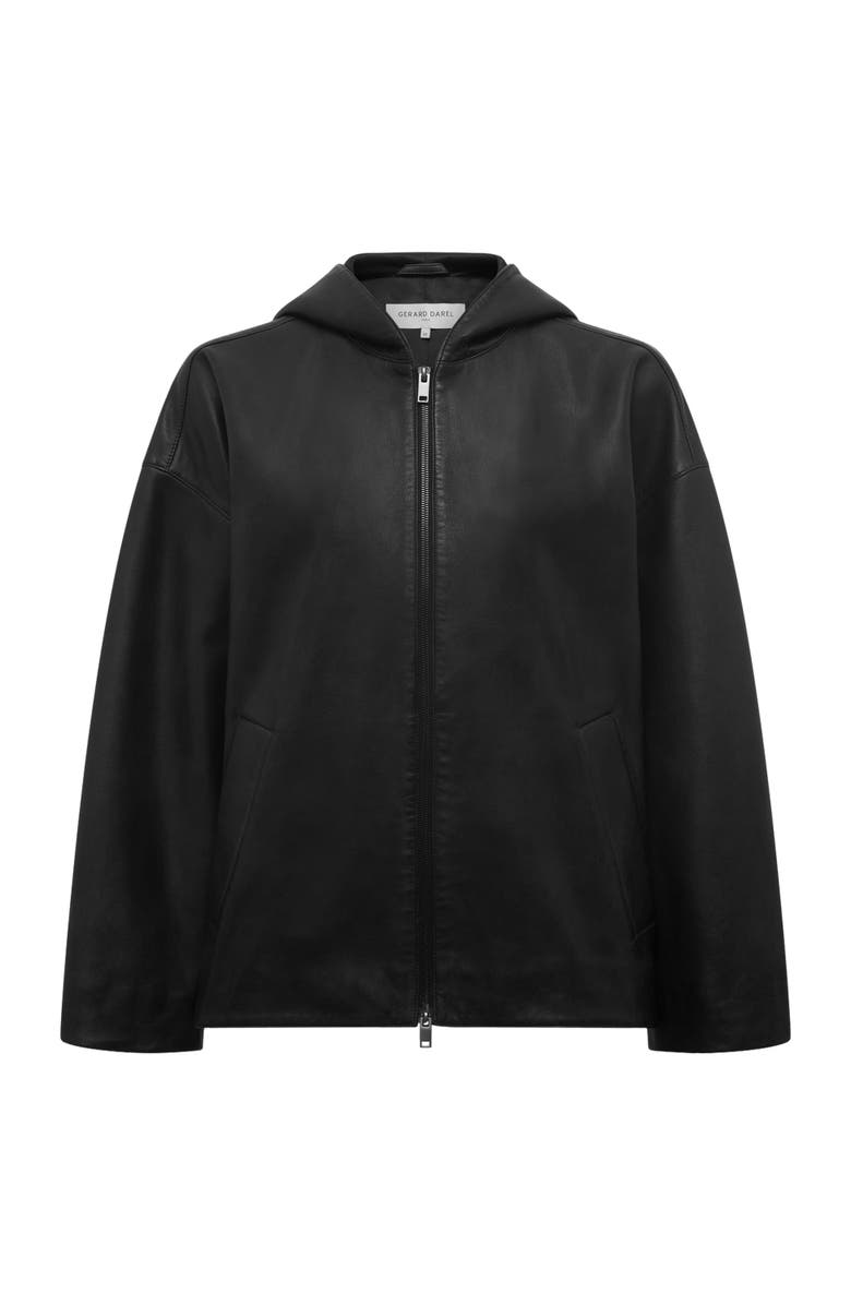 GERARD DAREL Nabila Hooded Leather Jacket, Alternate, color, Black