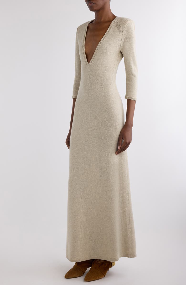 Isabel Marant Salina Plunge Neck Sweater Dress, Alternate, color, Beige