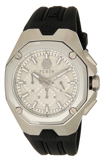 Philipp Plein Octagon Chronograph Silicone Strap Watch, 43.2mm In Stainless Steel