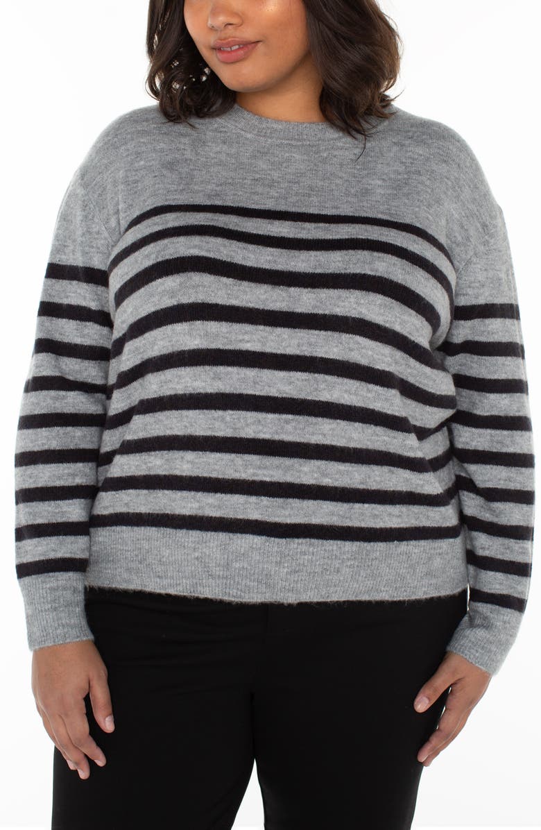 Liverpool Los Angeles Stripe Crewneck Sweater, Alternate, color, Light Grey/ Charcoal Stripe