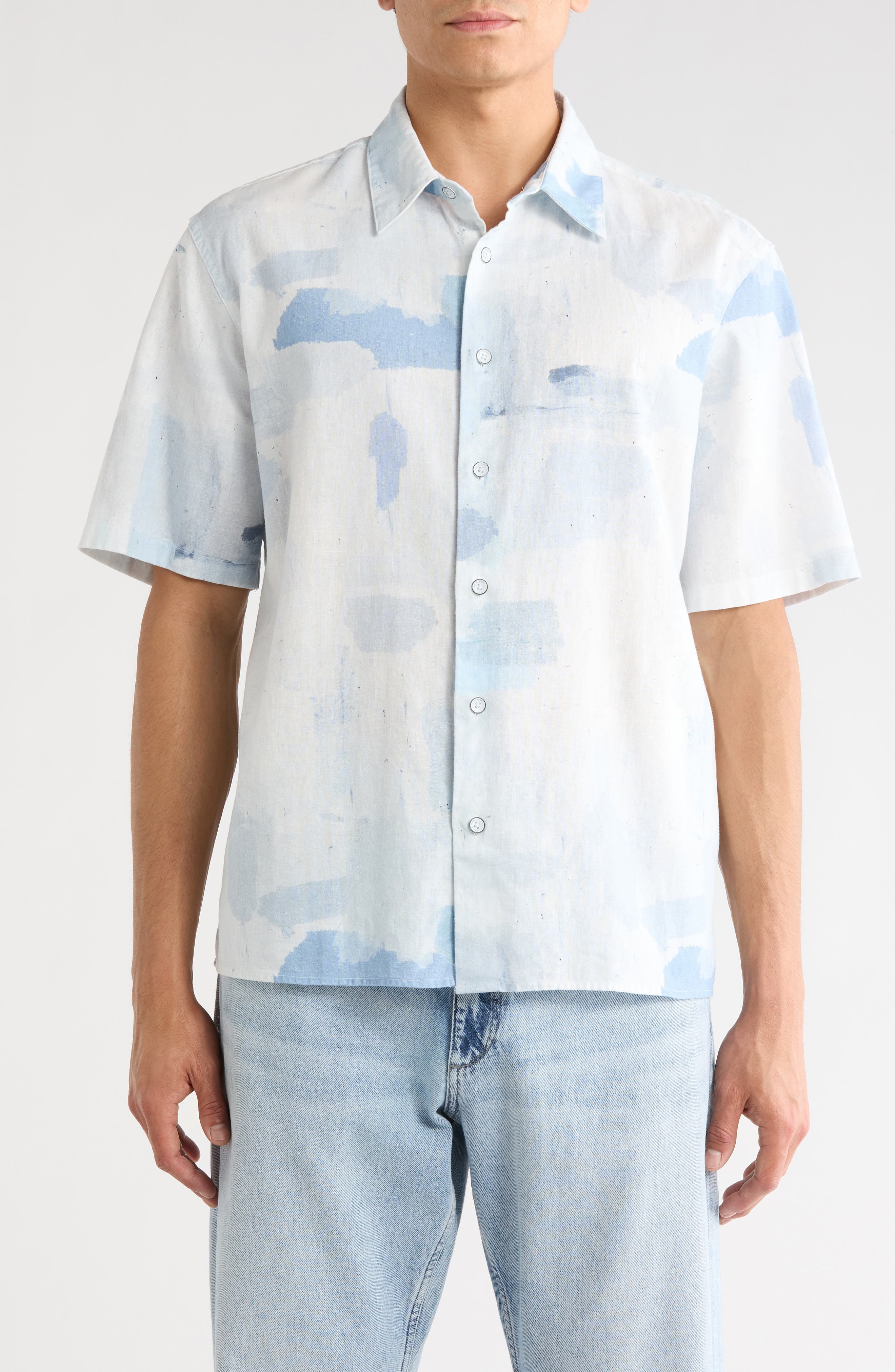 rag & bone Danny Short Sleeve Linen & Cotton Button-Up Shirt
