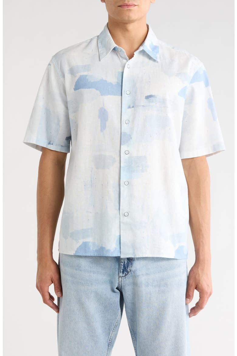 Danny Short Sleeve Linen & Cotton Button-Up Shirt, Main, color, BLUE MULTI