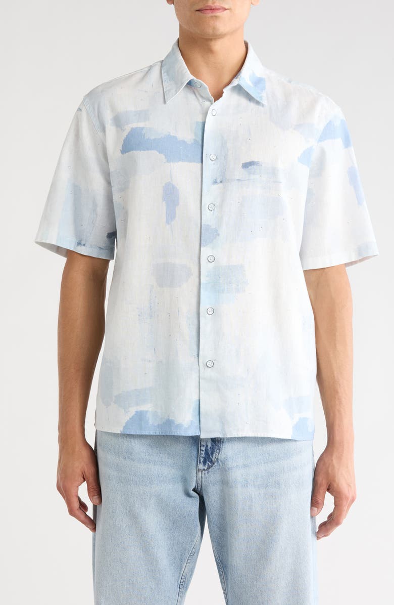 rag & bone Danny Short Sleeve Linen & Cotton Button-Up Shirt, Main, color, Blue Multi