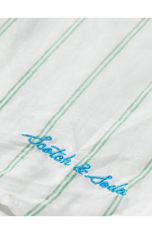 Scotch & Soda Kids' Stripe Linen & Cotton Button-up Shirt In White/bright Green/stripe