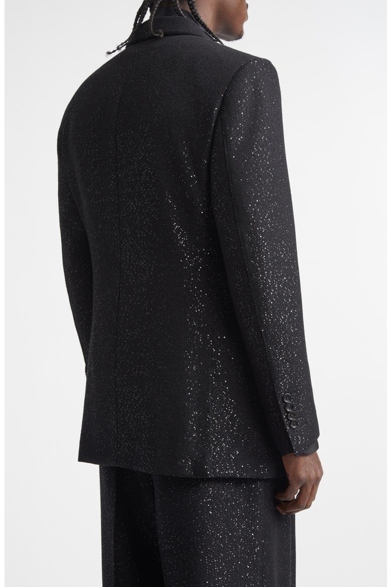 Sequin Light Double Breasted Wool Blend Bouclé Blazer, Alternate, color, NAA BLACK