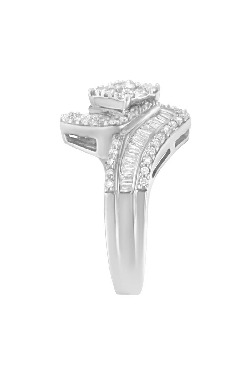 Haus of Brilliance 14K White Gold 1.00 cttw Baguette and Round Diamond Floral Cluster Ring with Split Swirl Band, Alternate, color, White Gold