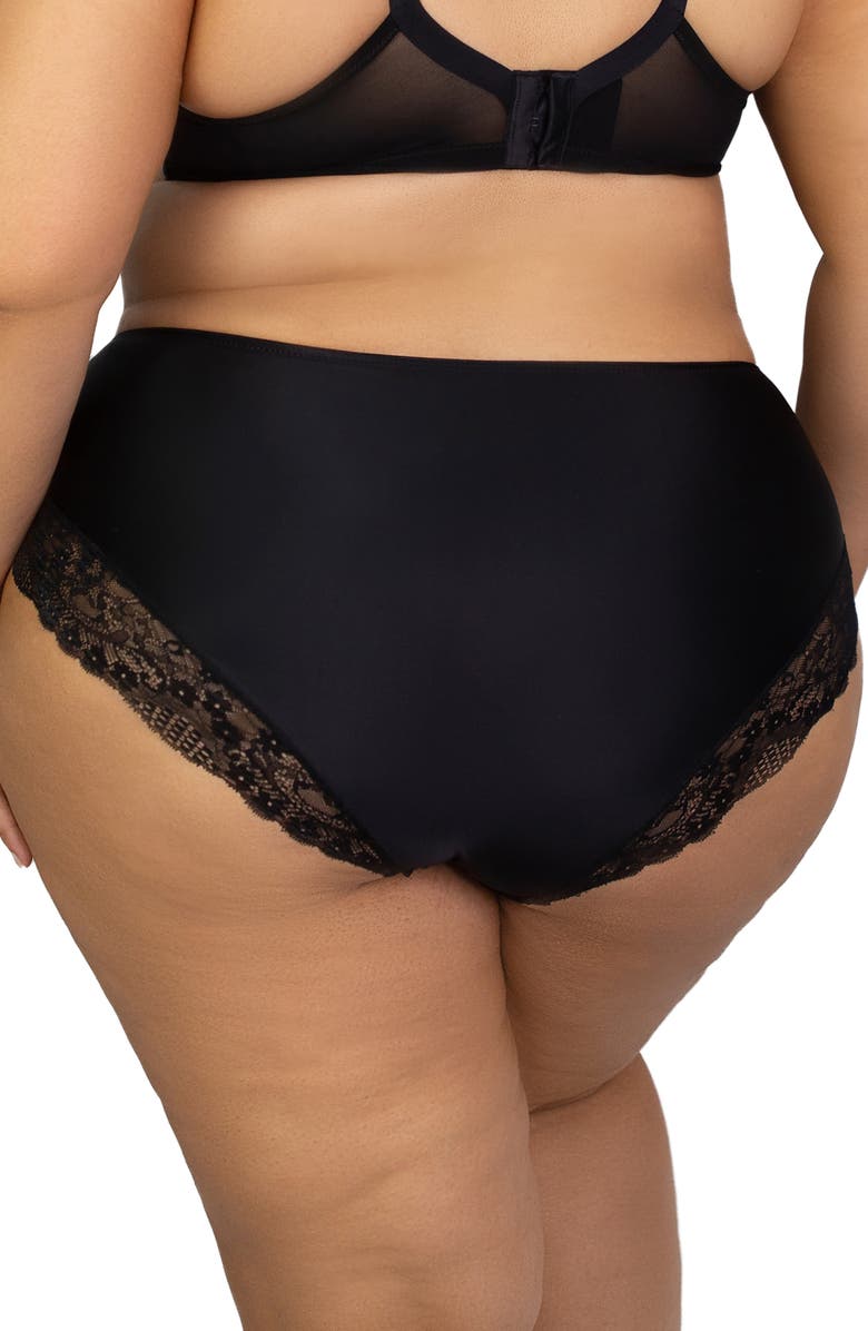 Curvy Couture Tulip Lace Trim Briefs, Alternate, color, Black