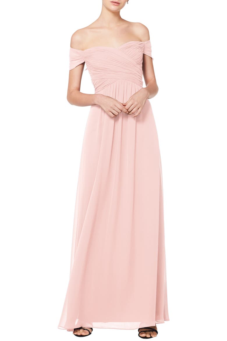 Off the Shoulder Chiffon A-Line Gown, Main, color, PETAL PINK