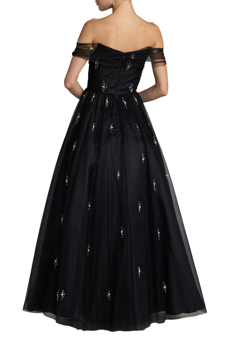 Pearl Embellished Off The Shoulder Ball Gown, Alternate, color, Black