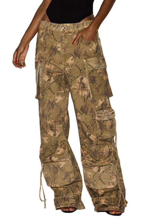 Duo Print Wide Leg Cargo Pants