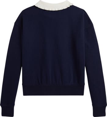 Kids' Poplin Collar Cotton Blend Fleece Sweatshirt