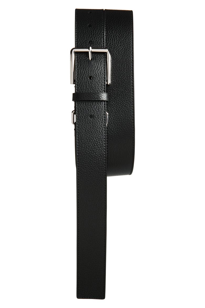 Square Ring Leather Belt, Main, color, BLACK