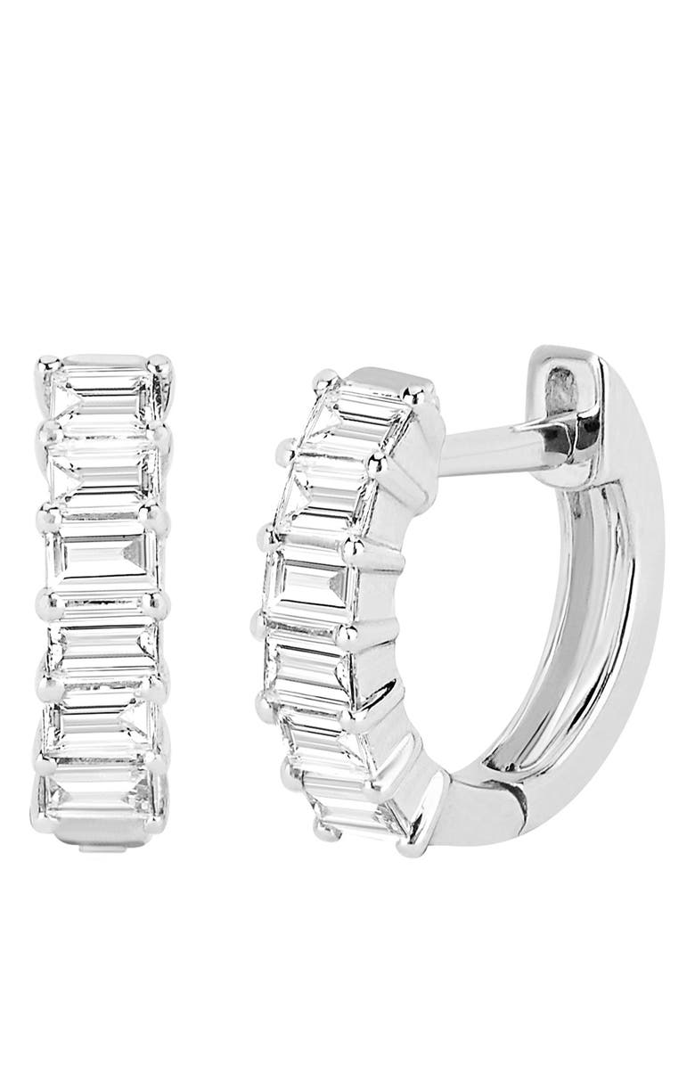 EF Collection Baguette Diamond Huggie Hoop Earrings, Main, color,
