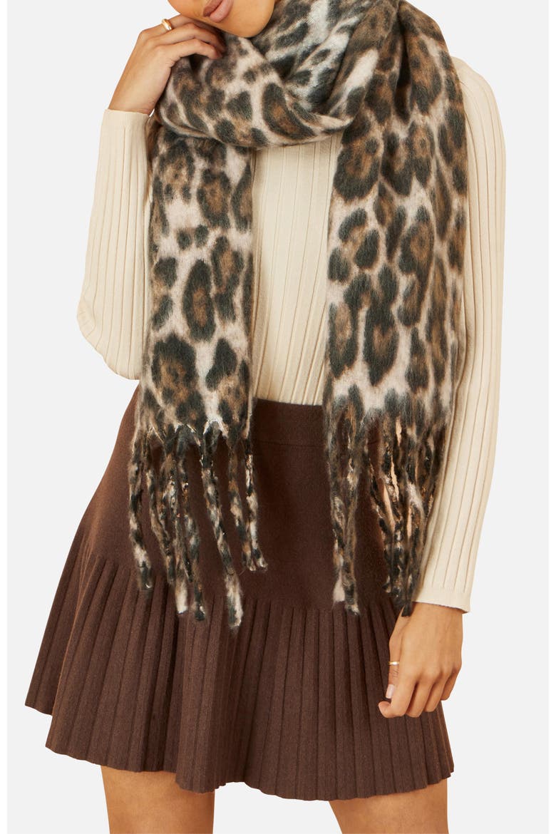 Leopard Print Super Soft Scarf, Alternate, color, Brown
