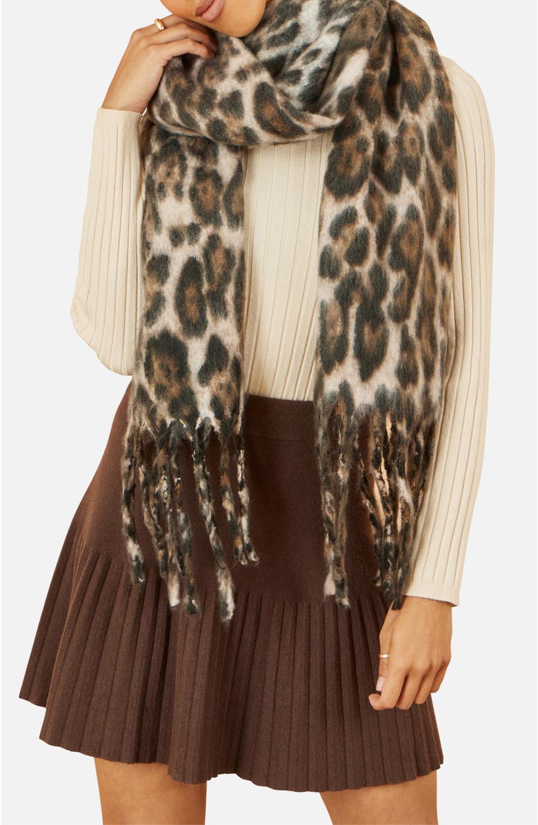 Yumi Leopard Print Super Soft Scarf, Alternate, color, Brown