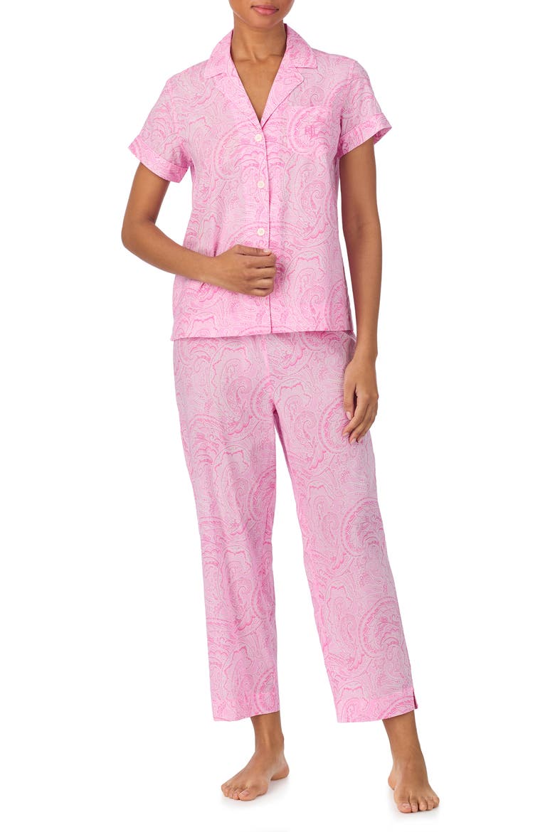 Notch Collar Long Pajamas, Main, color, PINK PAISLEY