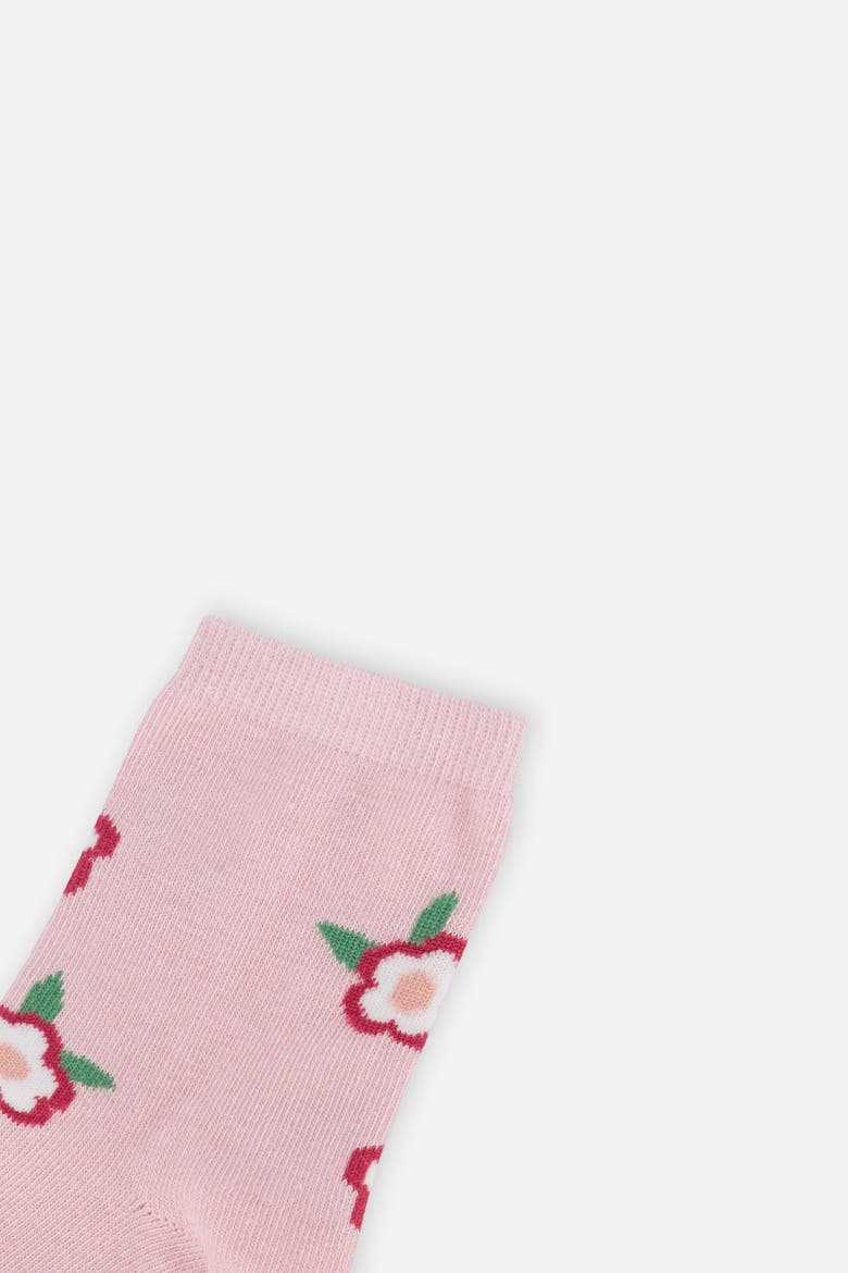 Floral Detail Ribbed Cuff Socks, Alternate, color, Off-White and Pink