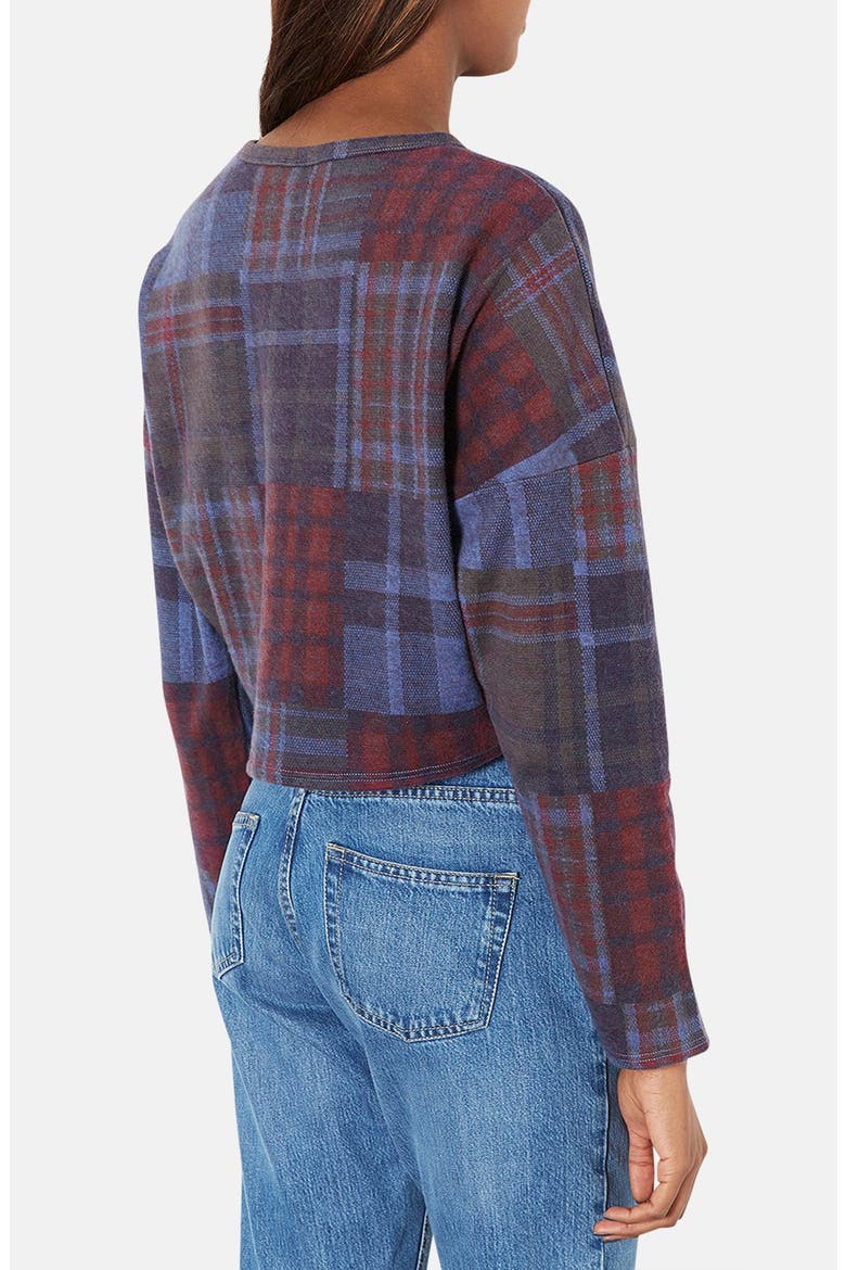 Mixed Plaid Crop Sweater, Alternate, color, NAVY BLUE