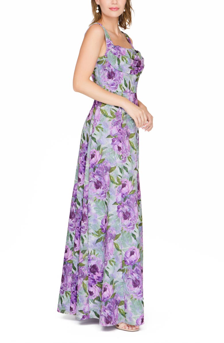 JS Collections Jordanna Floral A-Line Gown, Alternate, color, Lilac Green