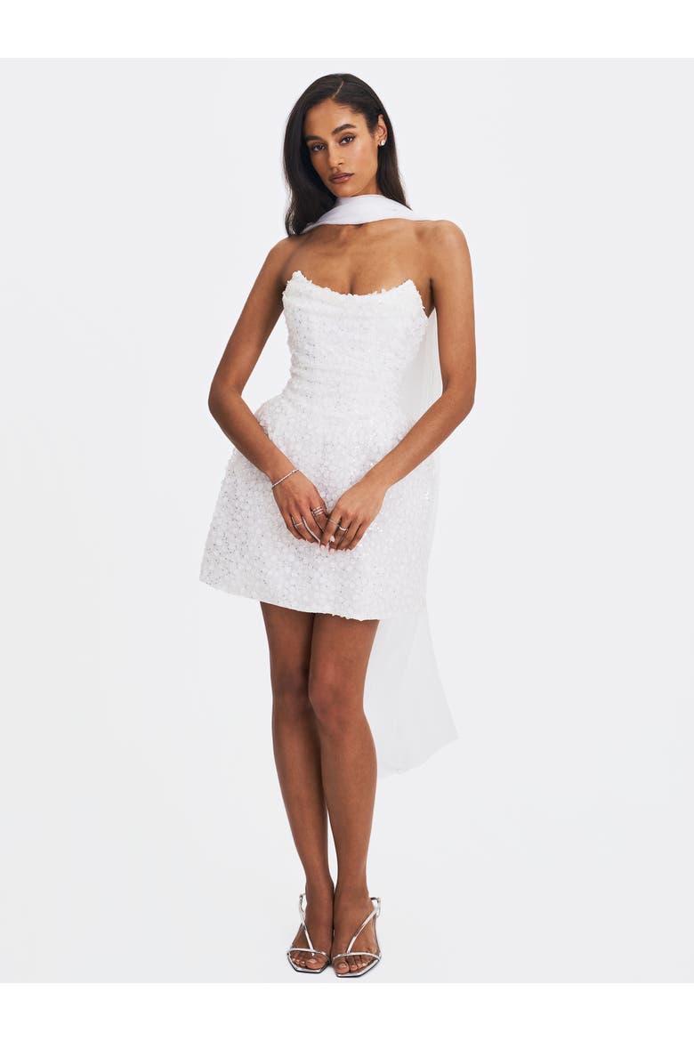 Tressa Beaded Mesh Strapless Mini Dress, Alternate, color, White