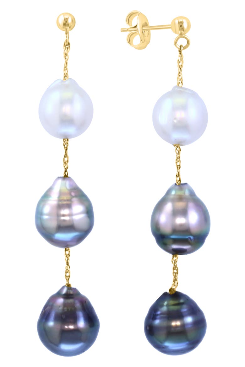 14K Yellow Gold Tahitian & Southsea Pearl Drop Earrings, Main, color, BLACK/ WHITE