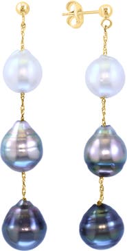 EFFY 14K Yellow Gold Tahitian & Southsea Pearl Drop Earrings
