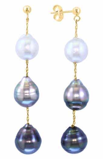 EFFY 14K Yellow Gold Tahitian & Southsea Pearl Drop Earrings