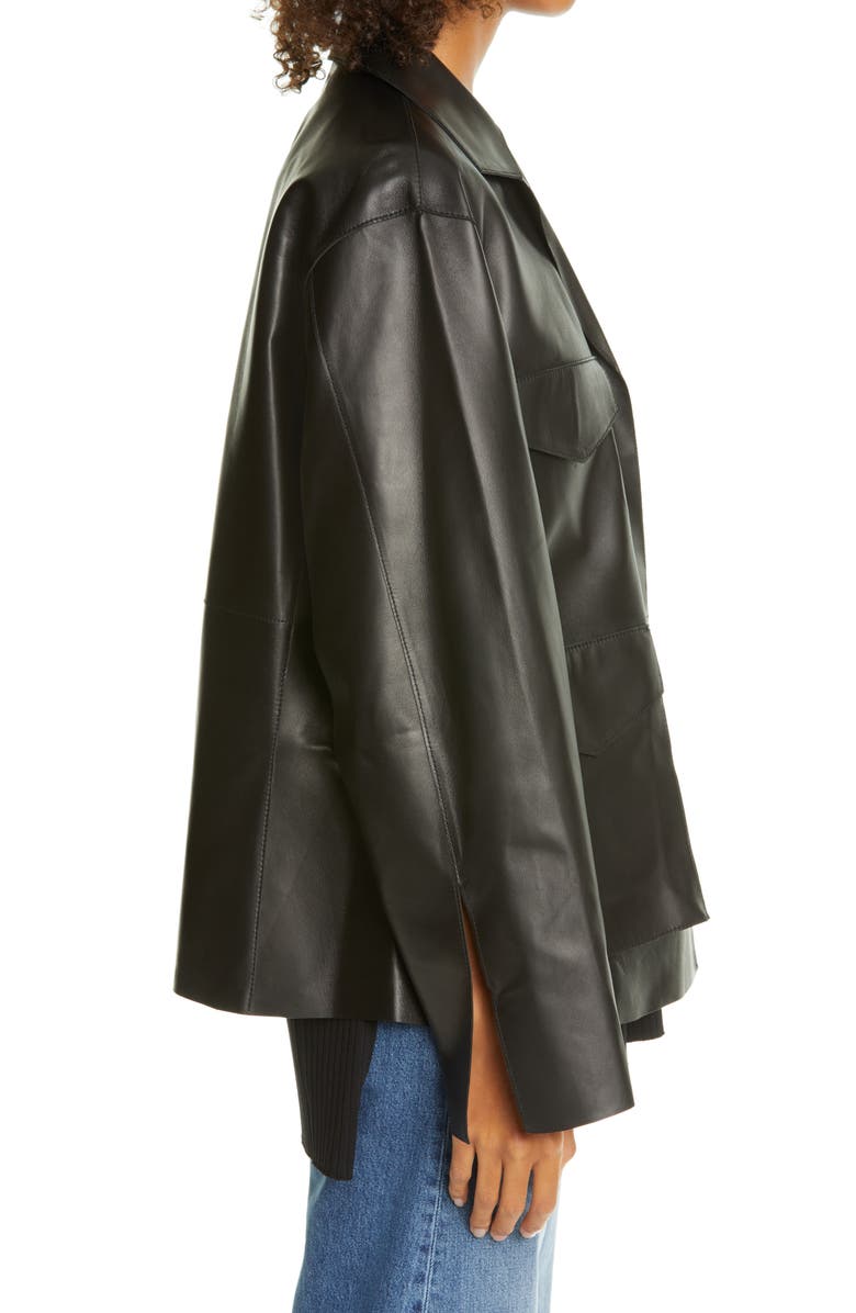 TOTEME Avignon Oversize Leather Jacket, Alternate, color,